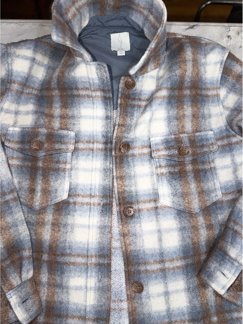 Joie Shacket Womens S Small Wool Blend Plaid Button Up Fuzzy Oversized Coat
